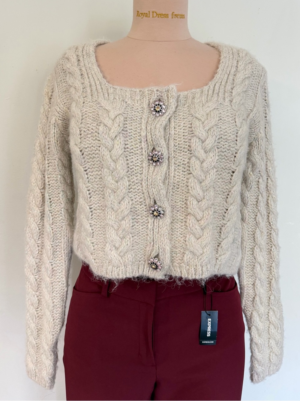 Zara Cable Knit Cropped Sweater Cardigan - Cream